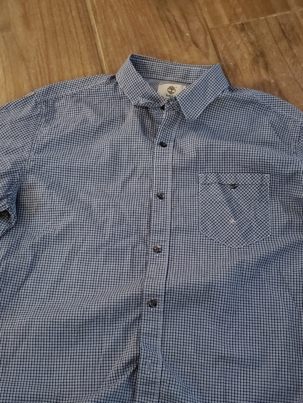 Timberland Navy and White Micro-Check Button-Down Shirt